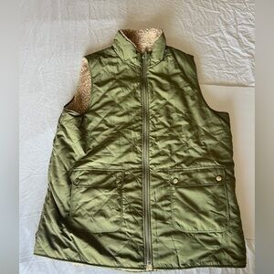 Olive Green Quilted Vest with Sherpa Lining reversible